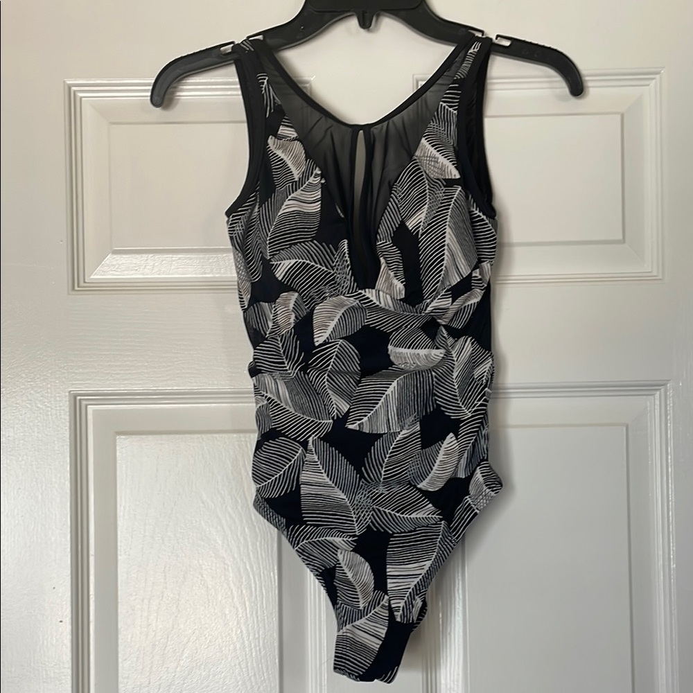 Black w/Tropical Print Swimsuit